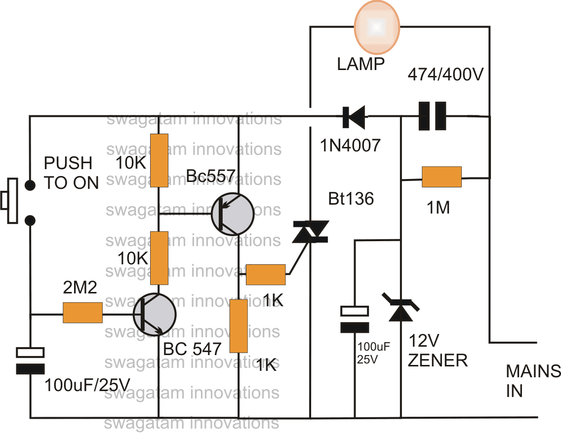 Circuito temporizador de lámpara de dormitorio simple con IC 741