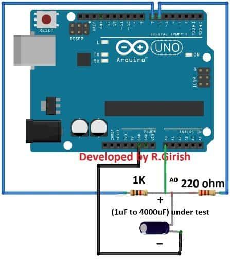 Circuit de mesurador de capacitat digital mitjançant Arduino