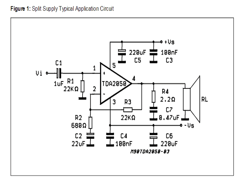 Circuit d'amplificateur de 32 watts utilisant TDA2050