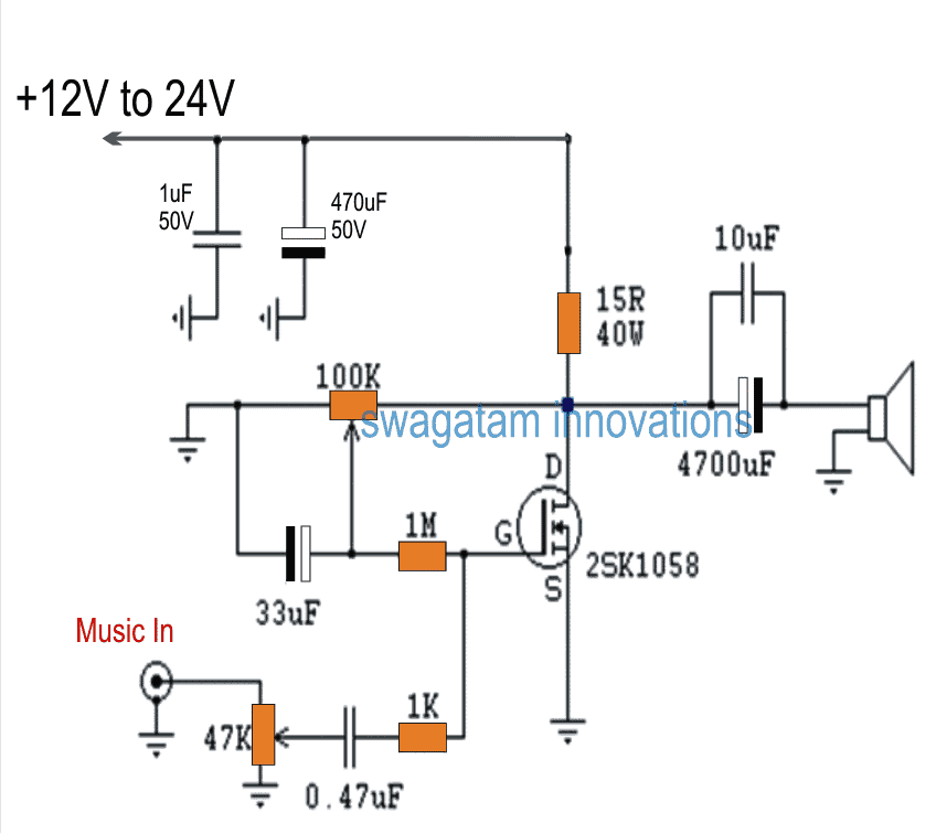 Circuit amplificador de potència MOSFET de classe A.