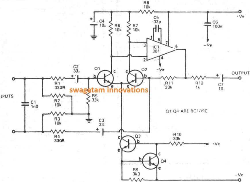Gebalanceerd circuit voor microfoonvoorversterker