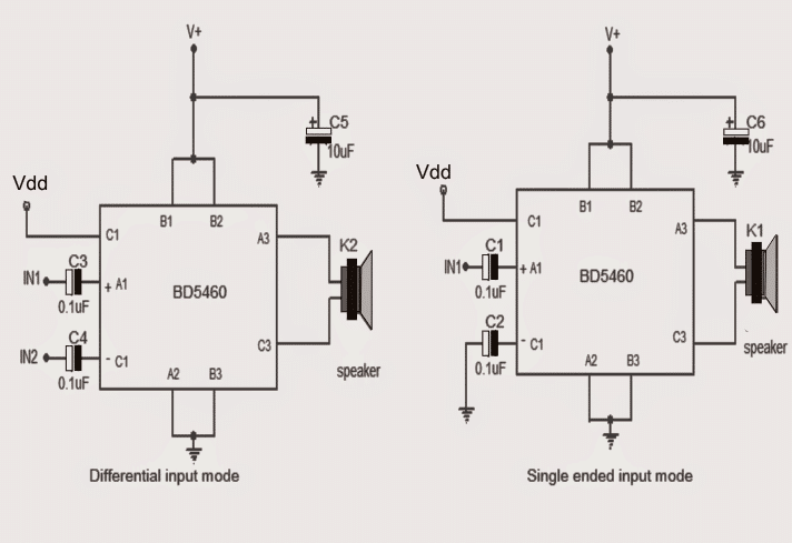 3.7 V усилвателна верига за високоговорители от клас D за диференциален аналогов вход