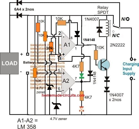 Circuito caricabatteria amplificatore operazionale con spegnimento automatico