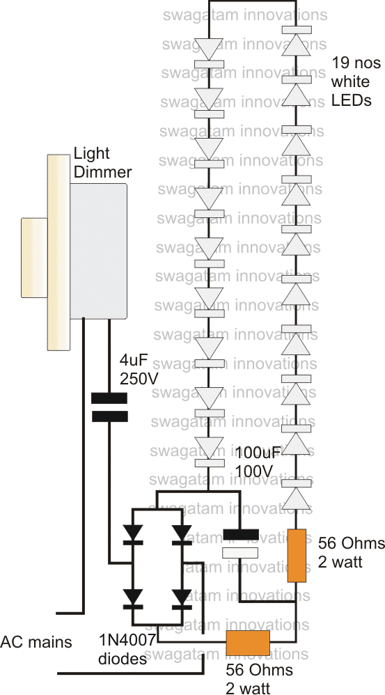 Схема источника питания драйвера светодиодов с помощью переключателя яркости