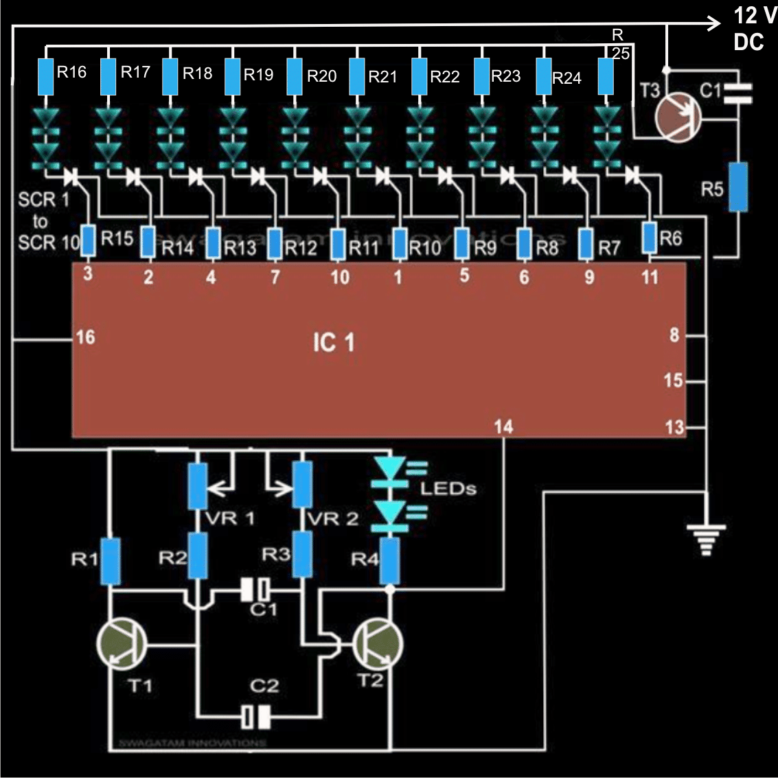 Sekvensiell LED Array Light Circuit ved bruk av IC 4017 forklart