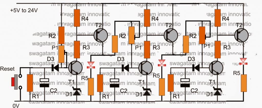 Circuito de temporizador sequencial usando transistores