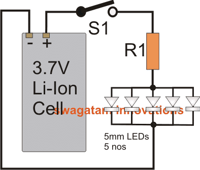 Kaip prijungti 5 mm šviesos diodus prie 3,7 V ličio jonų elemento