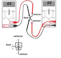 Paprasta tranzistoriaus testerio grandinė, skirta PNP ir NPN tranzistoriams