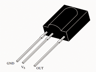 Datový list infračerveného senzora TSOP1738, Pinout, funkčný