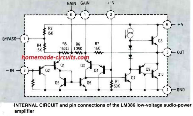 Схема усилителя LM386 - объяснение рабочих характеристик