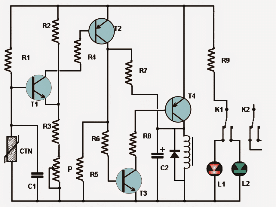 Paprasta termostato grandinė naudojant tranzistorius