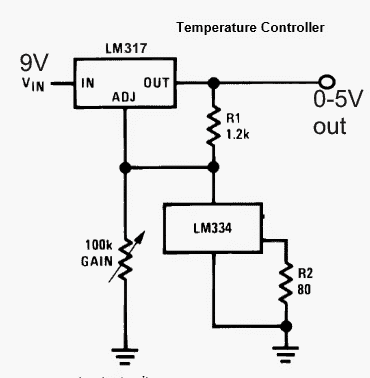 Circuitul convertorului de temperatură la tensiune