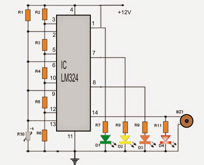 Circuit indicateur de température à 4 LED