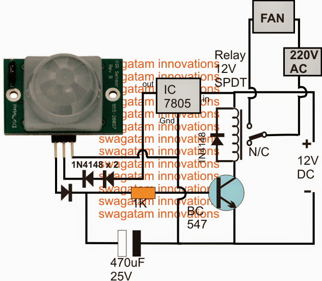 PIR mennyezeti ventilátor vezérlő áramköre