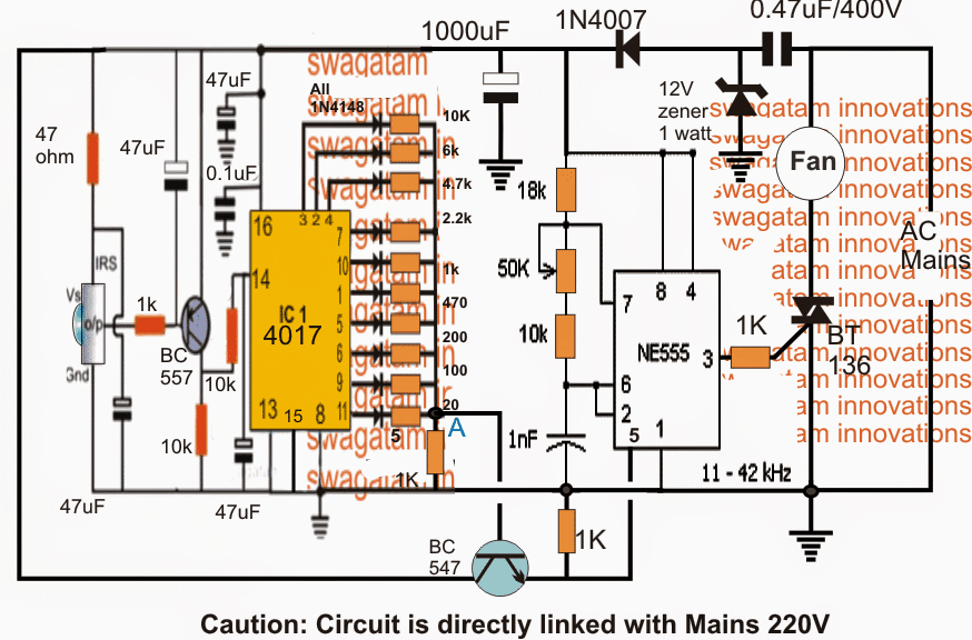 Circuit met afstandsbediening voor plafondventilatorregelaar