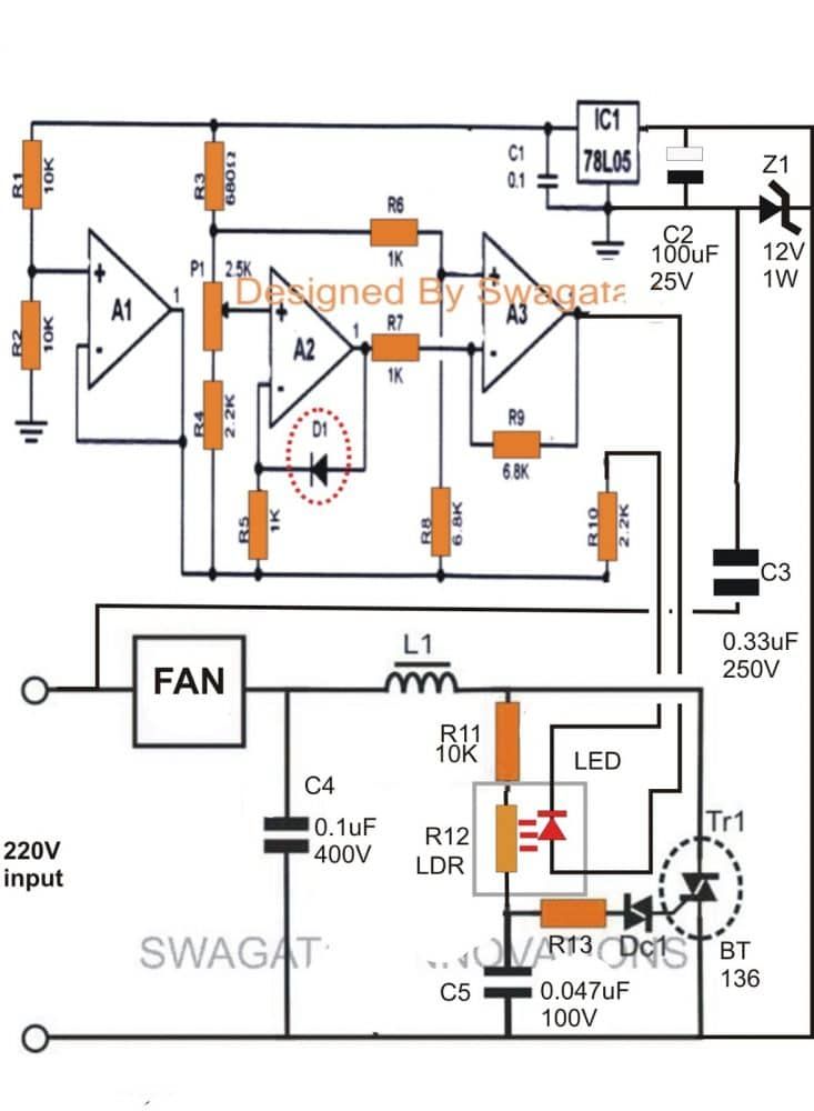 Klimaatafhankelijk circuit voor automatische ventilatorsnelheidsregelaar