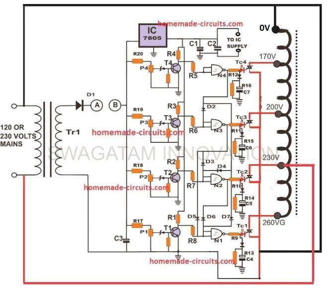 Circuit estabilitzador de tensió automàtic controlat per SCR / Triac