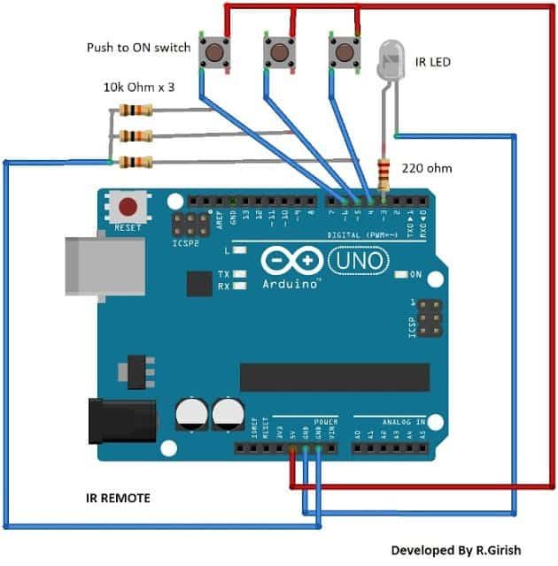 Arduino IR रिमोट कंट्रोल सर्किट