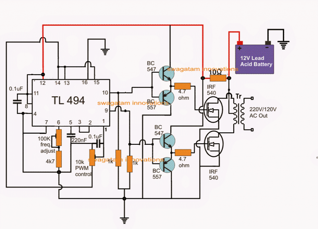 מהפך PWM המשתמש במעגל IC TL494