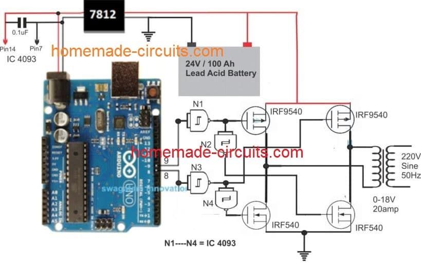 Arduino Full-Bridge (H-Bridge) inverter kredsløb
