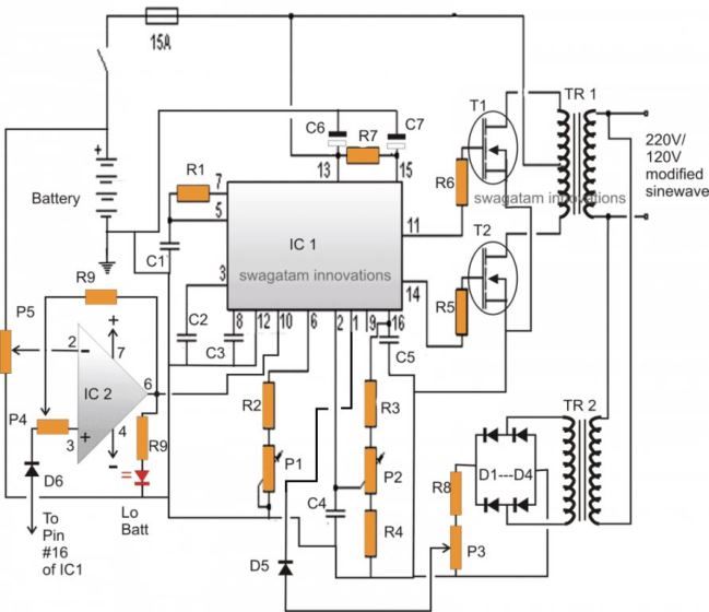 3 circuitos inversores de onda sinusoidal pura SG3525 de alta potencia