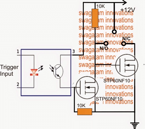 Polprevodniški relejni enosmerni tokokrog SPDT z uporabo MOSFET-a