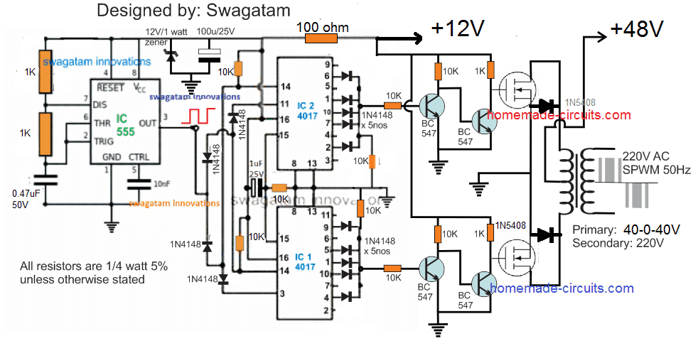 Circuito inversor de onda senoidal PWM de 1500 watts