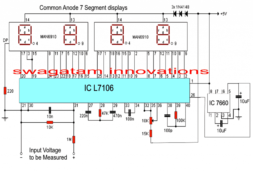 ICL7107を使用したデジタル電圧計回路