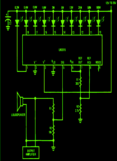 Faça este circuito do medidor de potência do amplificador