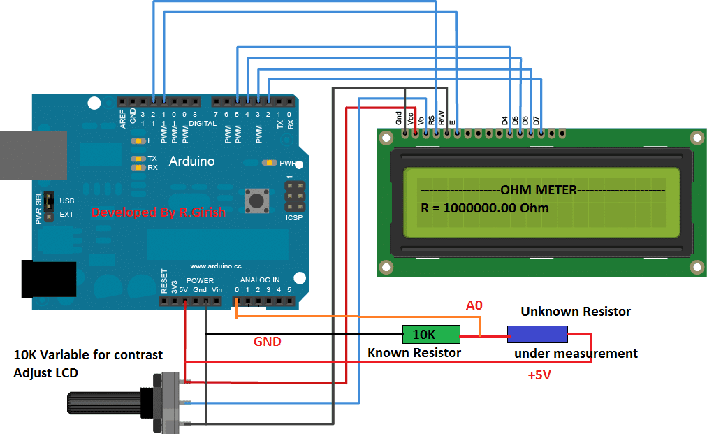 Yksinkertainen Arduino Digital Ohmmeter -piiri