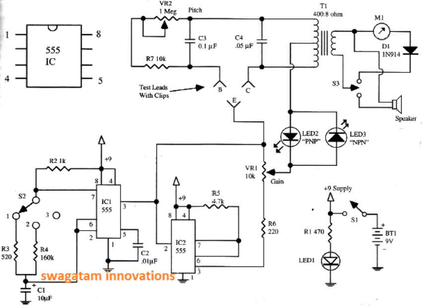 Обикновена схема на тестер за транзисторни диоди