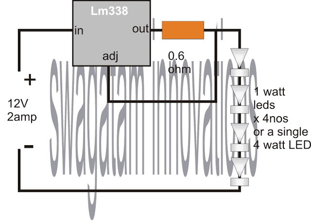 Circuito de controlador LED simple de 4 vatios con IC 338
