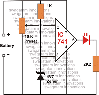IC 741 Индикатор за ниска батерия