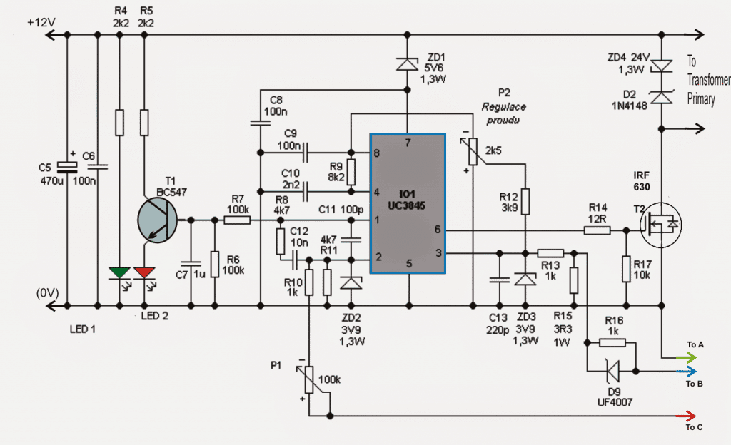 Regulējama 0-100V 50 ampēru SMPS shēma