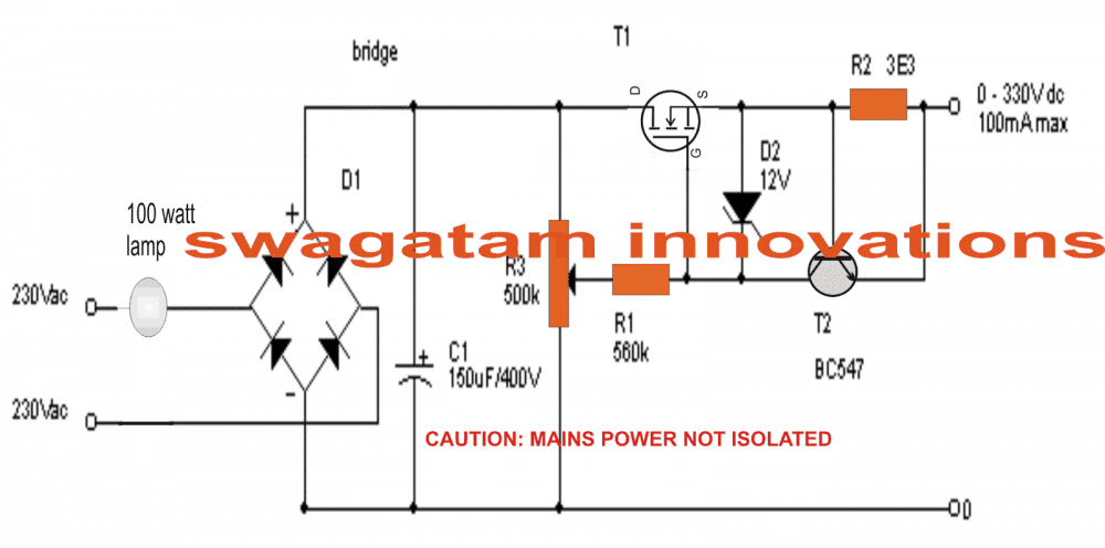 Circuit d'alimentació sense transformador MOSFET ajustable de 0-300V