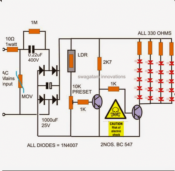 Circuit automàtic de làmpades nocturnes sense transformador