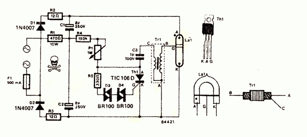 Nätström AC Xenon Tube Flasher Circuit
