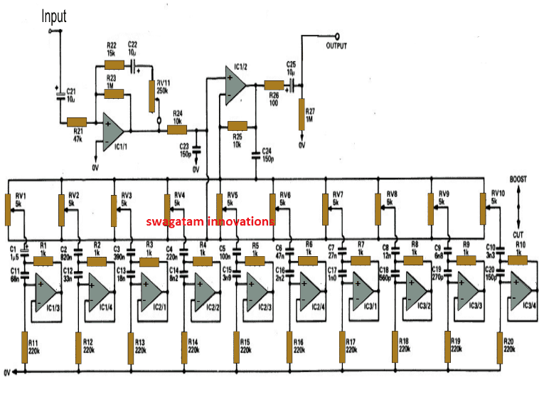 10バンドグラフィックイコライザー回路